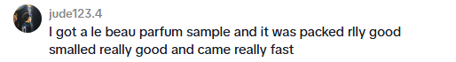 Customer comment screenshot
