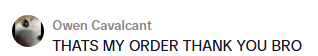 Customer comment screenshot