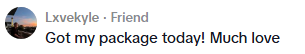 Customer comment screenshot