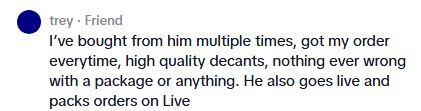 Customer comment screenshot